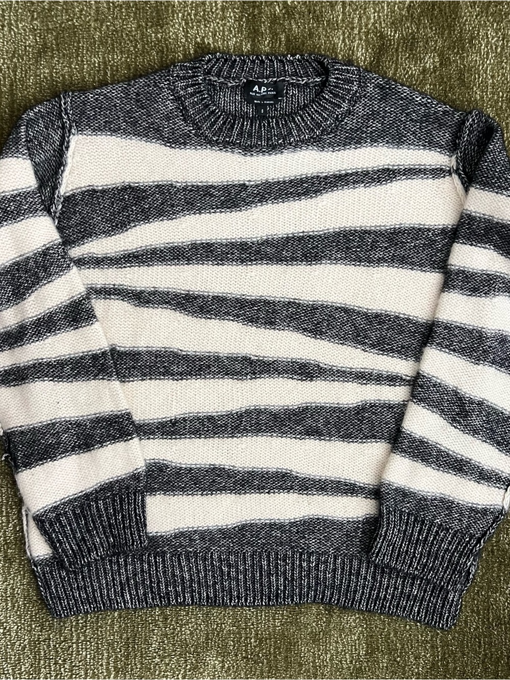 A.P.C. Men’s Black and White Wide-Stripe Crewneck Sweater